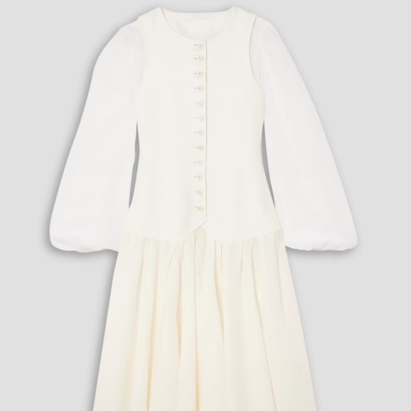 CHLOE Layered Linen-gauze And Twill Midi Dress - Picture 2 of 3